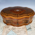 Huge 13.75" Antique French Marquetry Jewelry Chest, Box, Coffret Napoleon III Era c.1850-70s