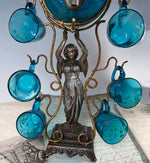 RARE Antique French Figural Liqueur Caddy, Barrel & Cups in Electric Blue, Palais Royal Napoleon III