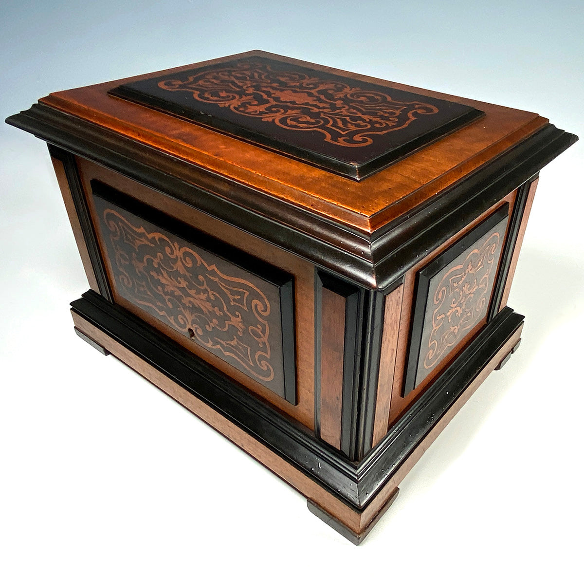 Stunning Large Antique French Cigar Caddy, Cabinet, Box 13" x 10" Marquetry Chest Holds 48 Cigars