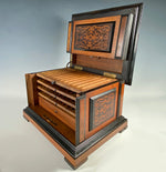 Stunning Large Antique French Cigar Caddy, Cabinet, Box 13" x 10" Marquetry Chest Holds 48 Cigars