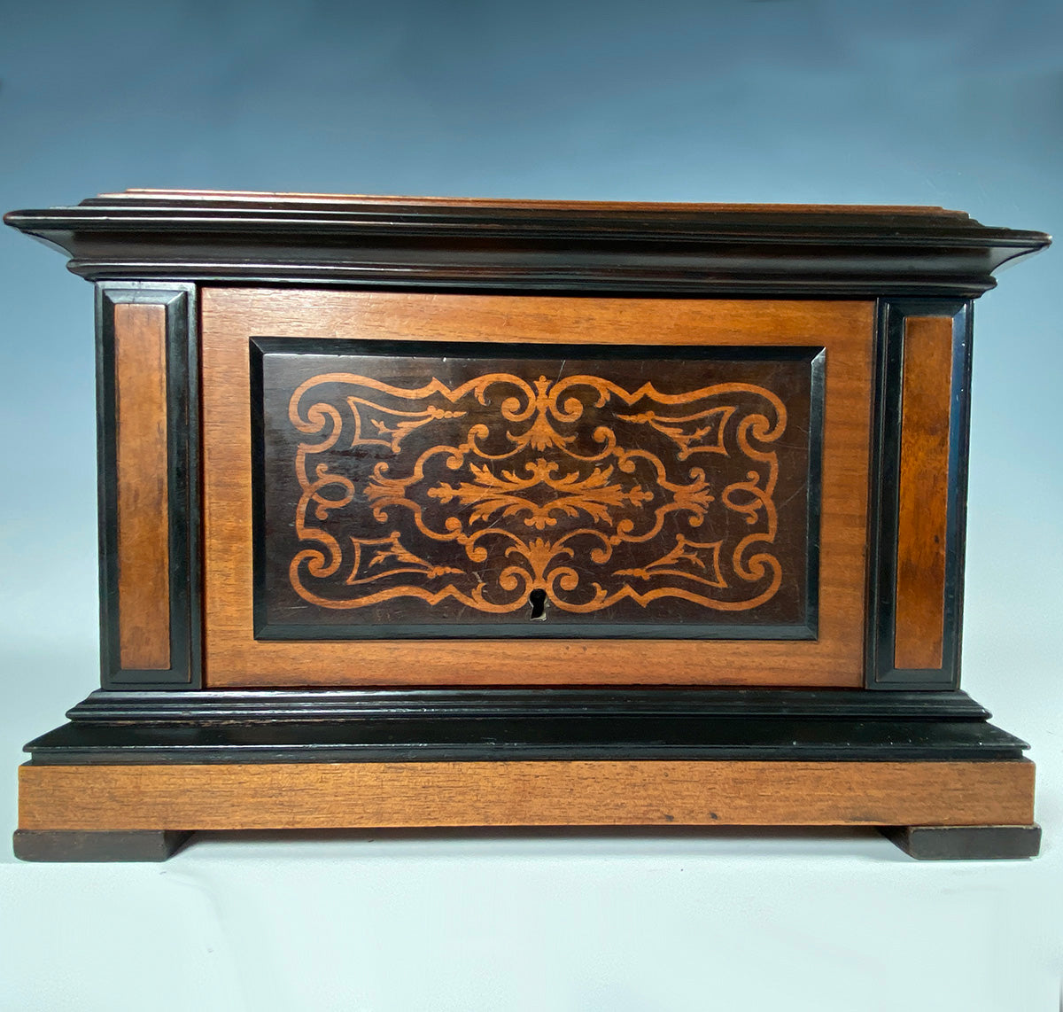 Stunning Large Antique French Cigar Caddy, Cabinet, Box 13" x 10" Marquetry Chest Holds 48 Cigars