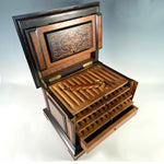 Stunning Large Antique French Cigar Caddy, Cabinet, Box 13" x 10" Marquetry Chest Holds 48 Cigars