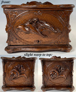 Antique Hand Carved 11.5" Swiss Black Forest Cigar Cabinet, Chest, Box Holds 55 Cigars