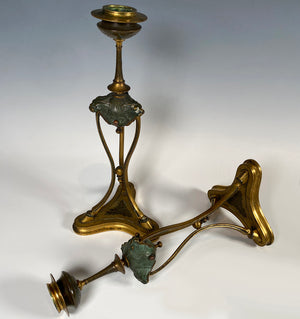 Elegant Tall Antique French Figural Candlestick Pair, Art Nouveau with Bats, c.1900