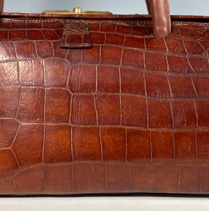 Antique Leather Travel Bag 1900s Large Vintage Gladstone Bag 