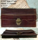 Antique 11.5" French Mid-1800s Expanding Leather Accountant or Banker, Business Documents Folio, Wallet