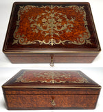 Spectacular Antique French Marquetry Gaming or Gambling & Cards Box, Chest, Ivory Chips