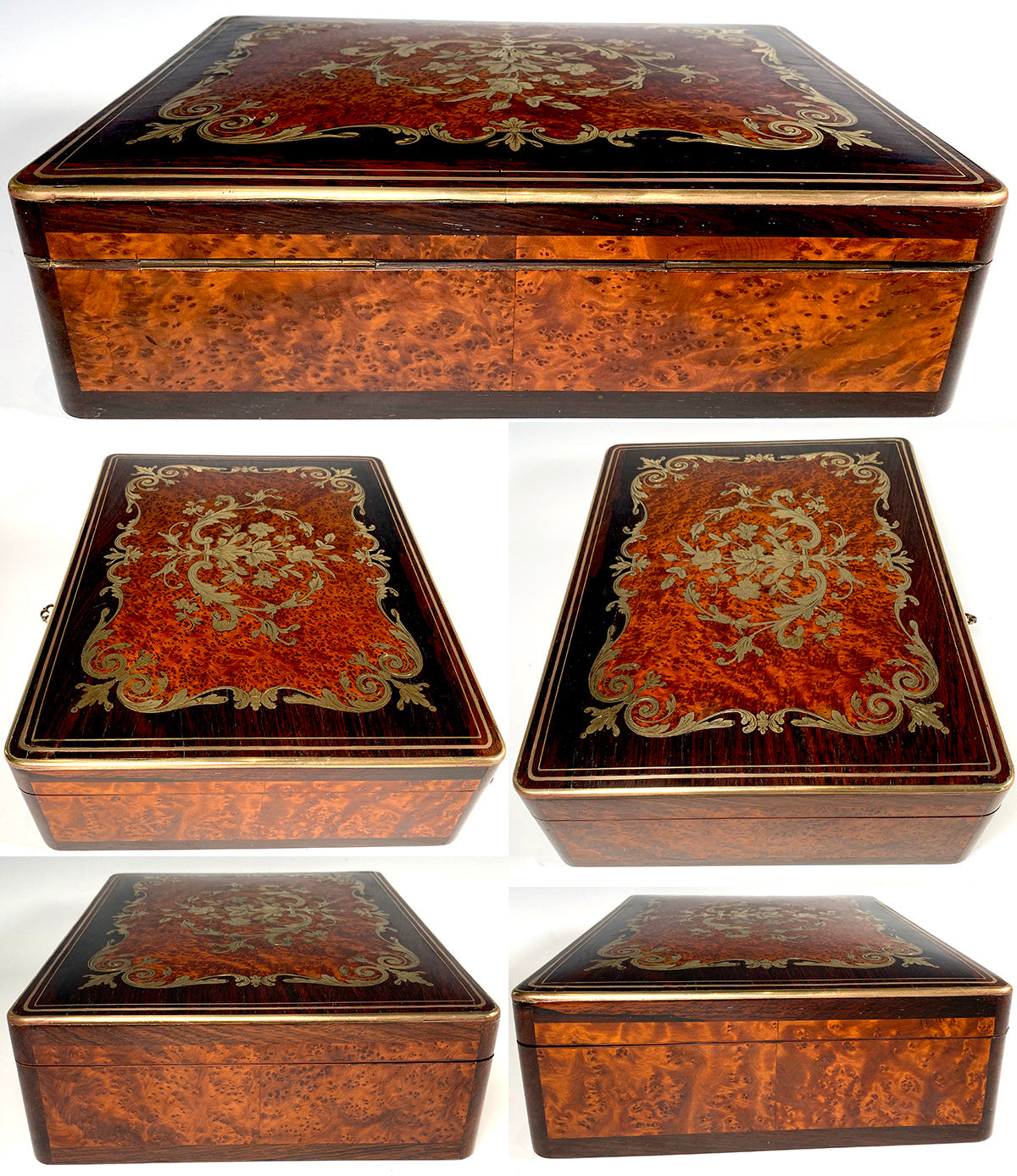 Spectacular Antique French Marquetry Gaming or Gambling & Cards Box, Chest, Ivory Chips