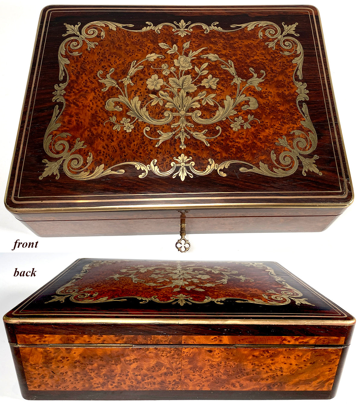 Spectacular Antique French Marquetry Gaming or Gambling & Cards Box, Chest, Ivory Chips