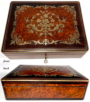 Spectacular Antique French Marquetry Gaming or Gambling & Cards Box, Chest, Ivory Chips