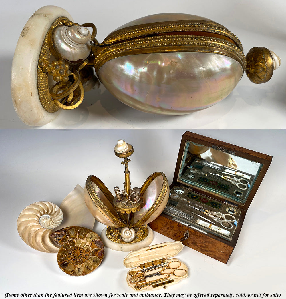 Antique French Mother of Pearl Egg Shaped Perfume and Sewing Etui, Necessaire, Caddy