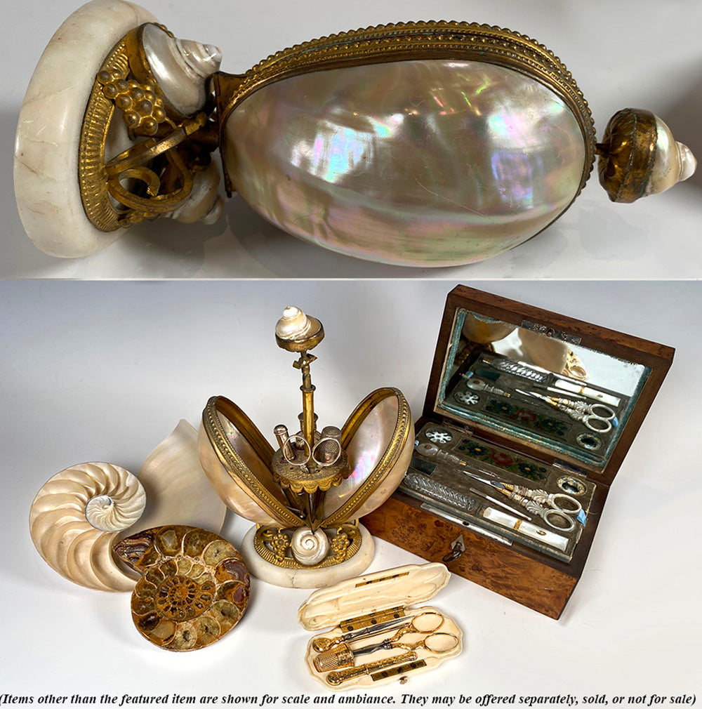 Antique French Mother of Pearl Egg Shaped Perfume and Sewing Etui, Necessaire, Caddy