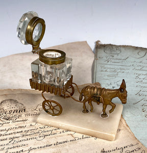 Antique French Donkey Cart Inkwell, Mid-1800s Palais Royal Trinket Souvenir Ink Well