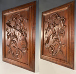 Antique Pair 24" Hand Carved French Cabinet Doors, Architectural Salvage Panels c.1880s