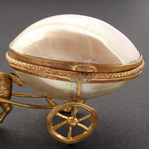 Antique French Mother of Pearl “Egg” Goat Pulled Carriage, Palais Royal Thimble Casket