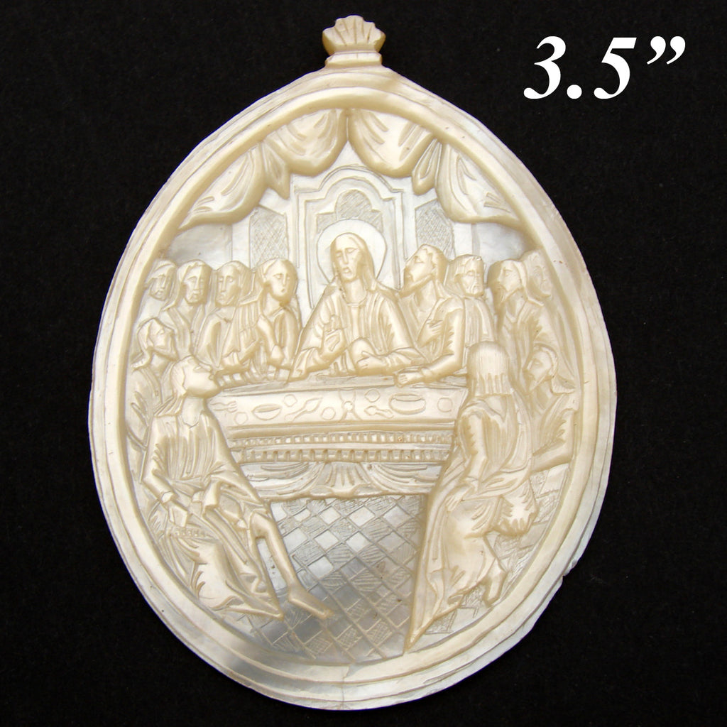 Antique French Carved Mother of Pearl Plaque, a Version of da Vinci’s “The Last Supper”