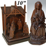 Exq Antique French or Italian Hand Carved Black Forest Style 10" Nativity Scene, Mary & Child Christ