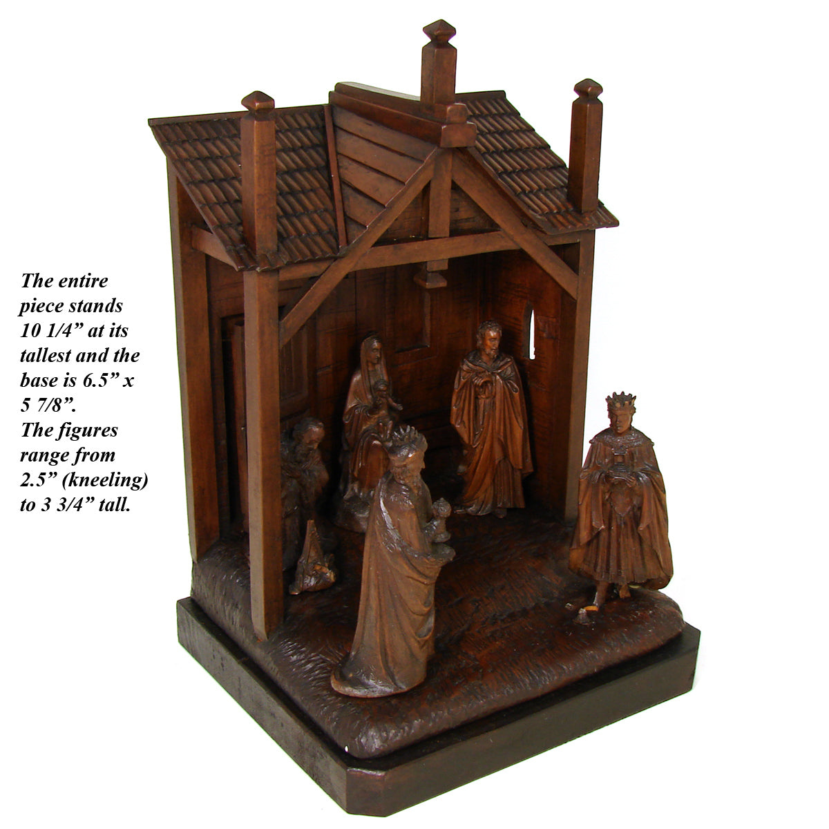 Exq Antique French or Italian Hand Carved Black Forest Style 10" Nativity Scene, Mary & Child Christ