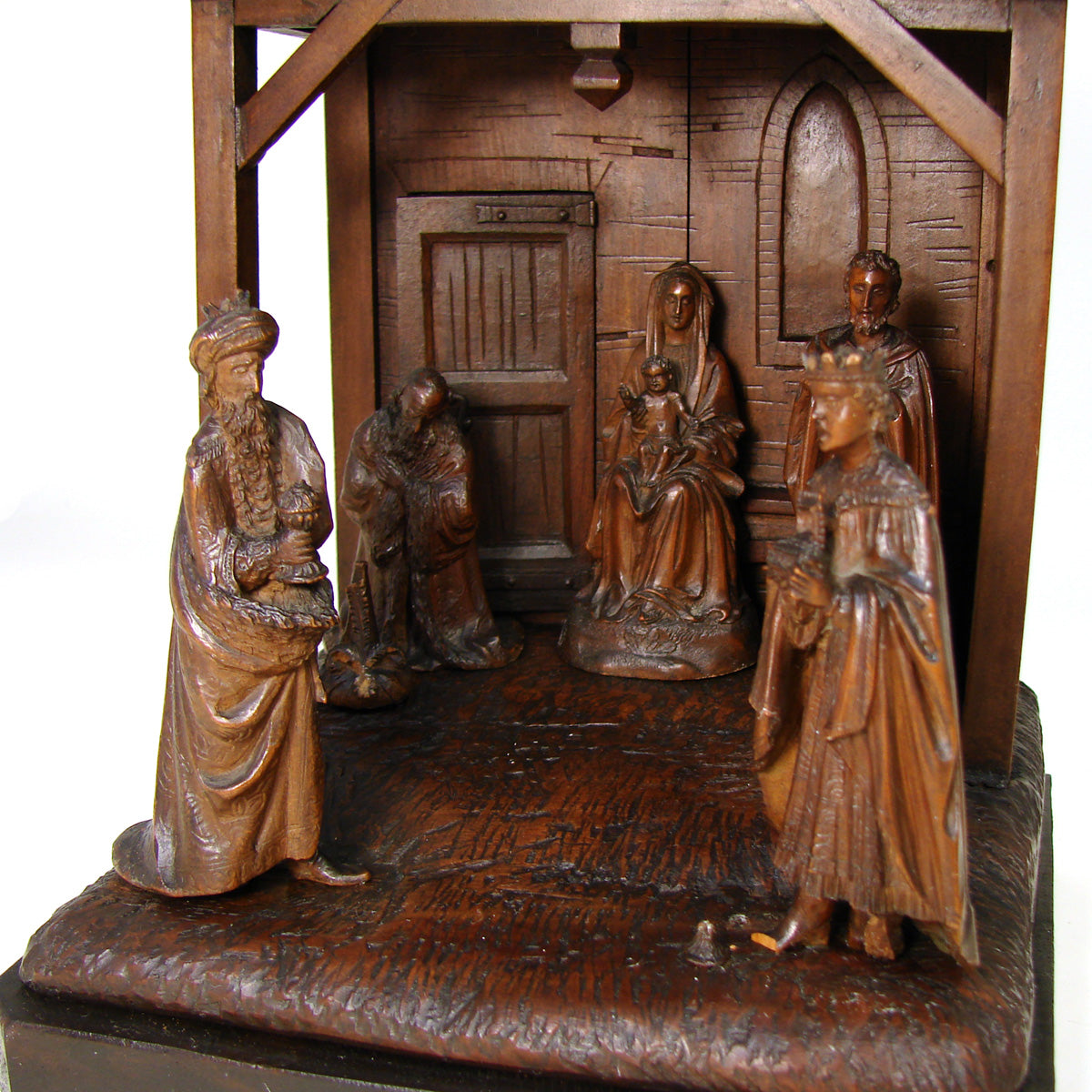 Exq Antique French or Italian Hand Carved Black Forest Style 10" Nativity Scene, Mary & Child Christ