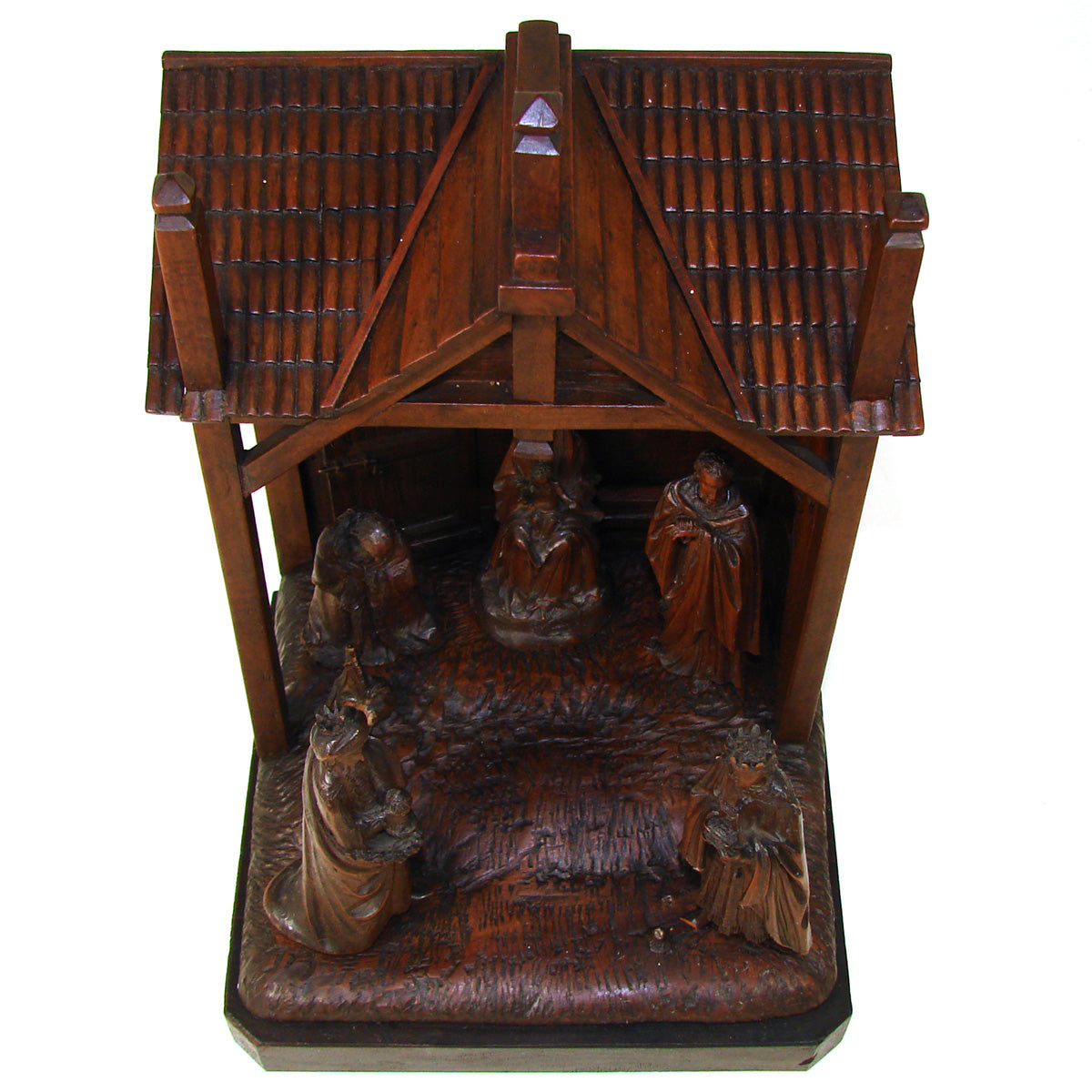 Exq Antique French or Italian Hand Carved Black Forest Style 10" Nativity Scene, Mary & Child Christ