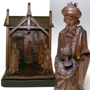 Exq Antique French or Italian Hand Carved Black Forest Style 10" Nativity Scene, Mary & Child Christ