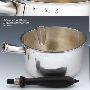 Rare Antique French Sterling Silver 26oz Sauce Pan, Turned Ebony Handle, “M.S.” Monogram