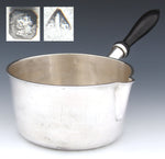 Rare Antique French Sterling Silver 26oz Sauce Pan, Turned Ebony Handle, “M.S.” Monogram