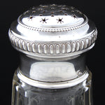 Elegant Antique French Sterling Silver & Intaglio Etched Glass 5.5” Sugar Shaker, Sifter