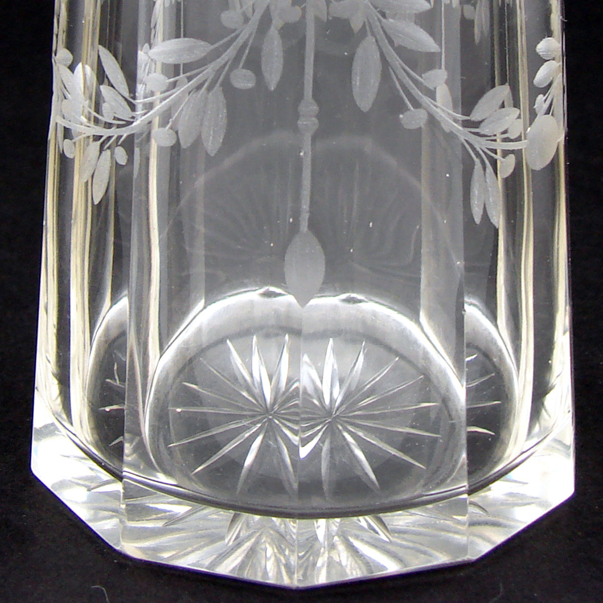 Elegant Antique French Sterling Silver & Intaglio Etched Glass 5.5” Sugar Shaker, Sifter