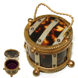 Antique French Jewelry or Ring, Trinket Box, Tortoise Shell & Mother of Pearl, Ormolu Frame