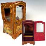 Antique French Vernis Martin Decorated Miniature Sedan Chair Vitrine, Pocket Watch Box