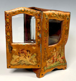 Antique French Vernis Martin Decorated Miniature Sedan Chair Vitrine, Pocket Watch Box