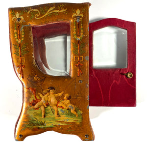 Antique French Vernis Martin Decorated Miniature Sedan Chair Vitrine, Pocket Watch Box