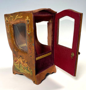 Antique French Vernis Martin Decorated Miniature Sedan Chair Vitrine, Pocket Watch Box