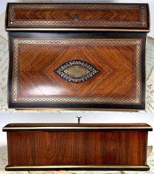 Fine Antique French Napoleon III Era (c.1850-70s) Kingwood Writer's Slope, 13.75" Box, Chest, Double Inkwell