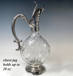 Fine Century French Sterling Silver & Baccarat Crystal Claret or Wine Jug, Decanter by Debain (1883-1911)