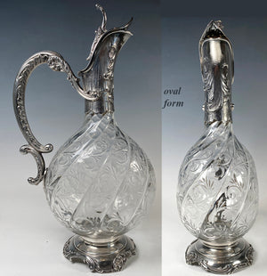 Fine Century French Sterling Silver & Baccarat Crystal Claret or Wine Jug, Decanter by Debain (1883-1911)