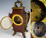 Superb 19th c. Antique French Boudoir or Desk Clock in Tortoise Shell, Paste Gem Face, Enamel Dial