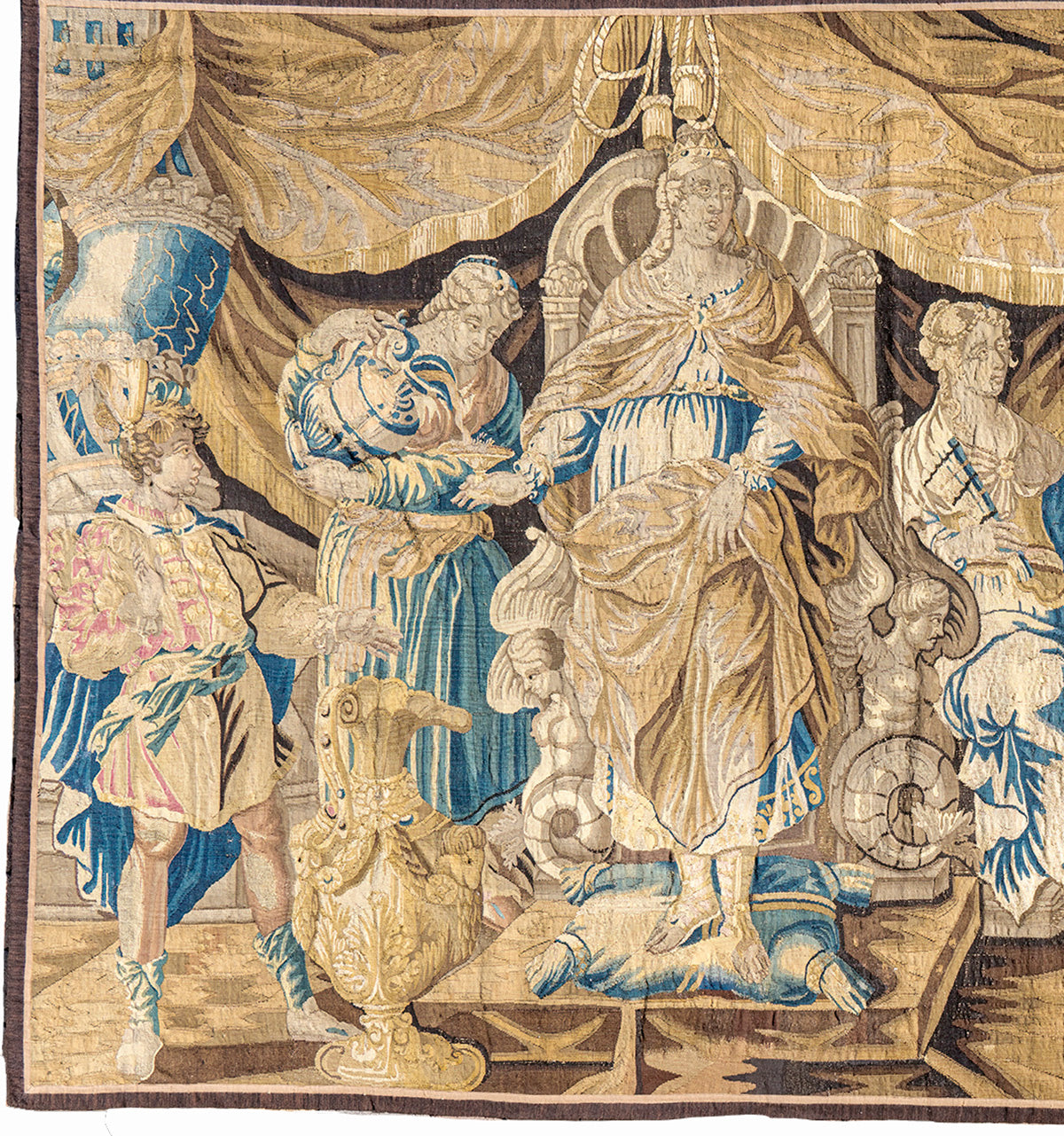 RARE Museum 12' 3" x 7' 8" 17th Century Flemmish or Aubusson Wall Tapestry, Figural, Queen, Dog