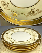 Set of 4 Fine Antique Minton Dinner Plates, Raised Gold Enamel, Made for Bailey Biddle Banks