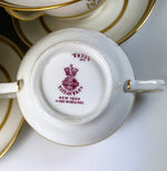 Set: 6/6 Antique 2-Handle Cups, Saucers, Minton for Tiffany & Co, Gold Encrusted, Bouillon