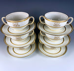 Set: 6/6 Antique 2-Handle Cups, Saucers, Minton for Tiffany & Co, Gold Encrusted, Bouillon