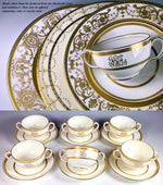 Set: 6/6 Antique 2-Handle Cups, Saucers, Minton for Tiffany & Co, Gold Encrusted, Bouillon