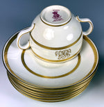 Set: 6/6 Antique 2-Handle Cups, Saucers, Minton for Tiffany & Co, Gold Encrusted, Bouillon