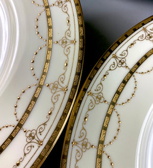 Superb Set of 12 Antique English Minton Raised Gold Enamel Dinner Plates, Excellent!