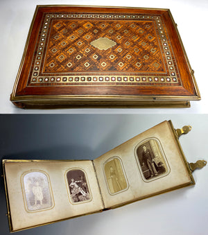 Antique French Napoleon III Photo Album, Kingwood, Ornate, Full of Carte de Visite Photos