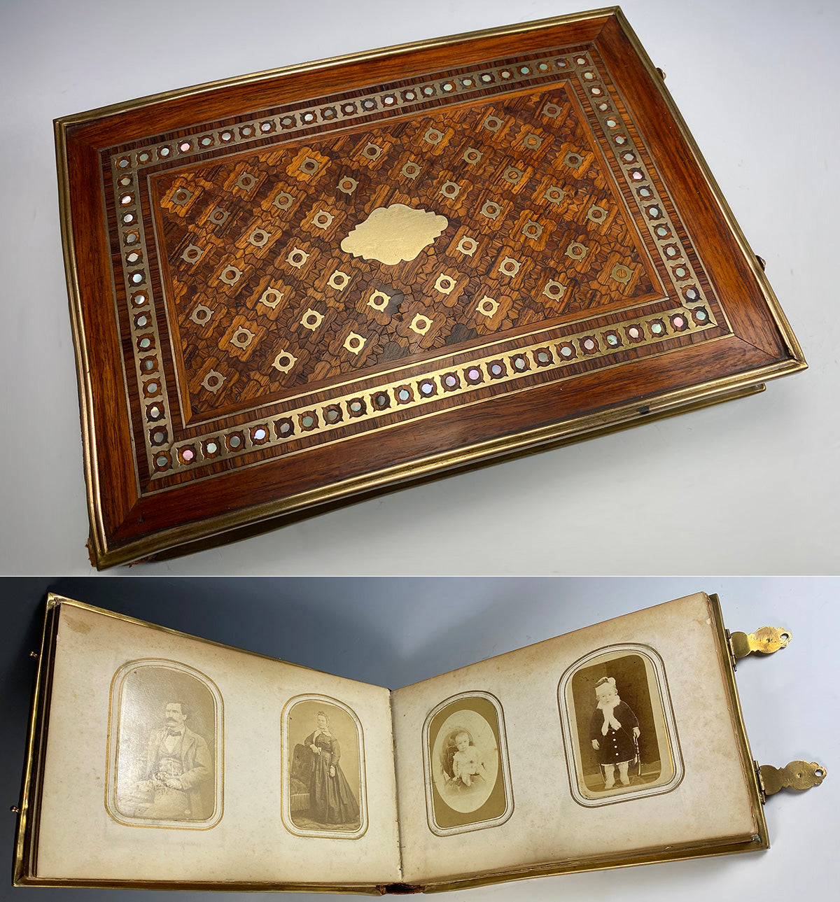 Antique French Napoleon III Photo Album, Kingwood, Ornate, Full of Carte de Visite Photos