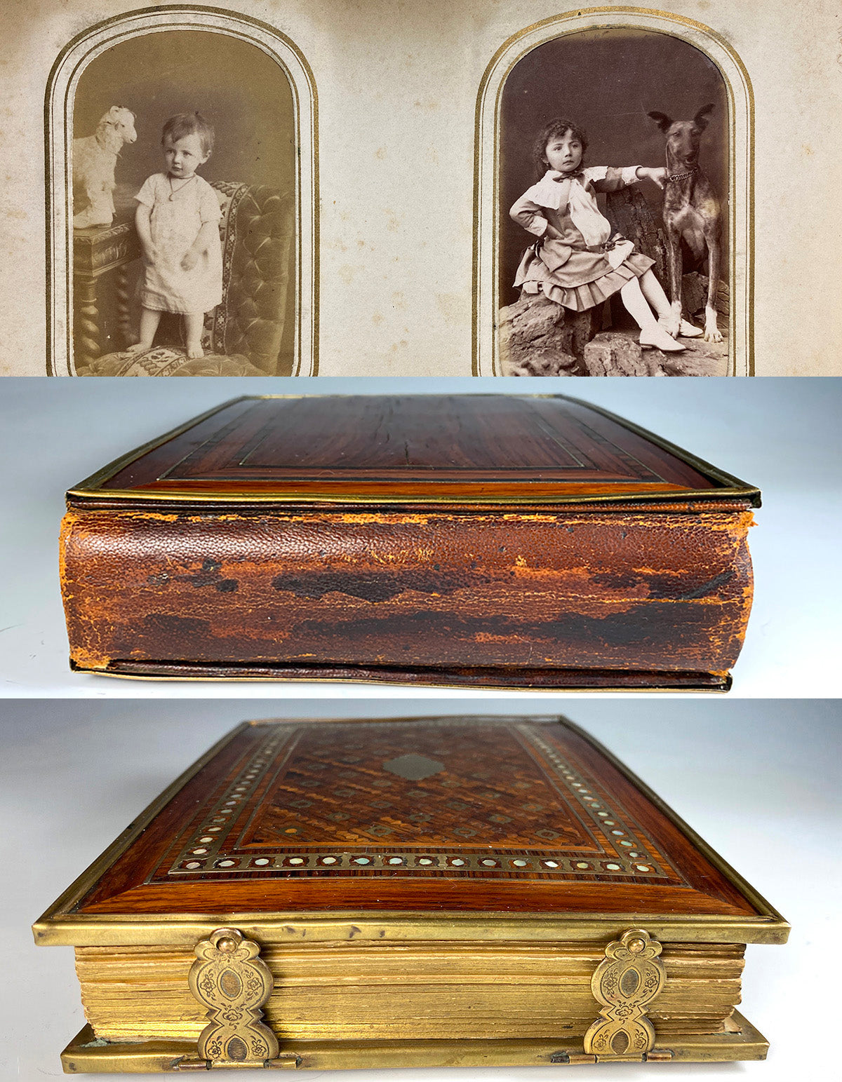 Antique French Napoleon III Photo Album, Kingwood, Ornate, Full of Carte de Visite Photos