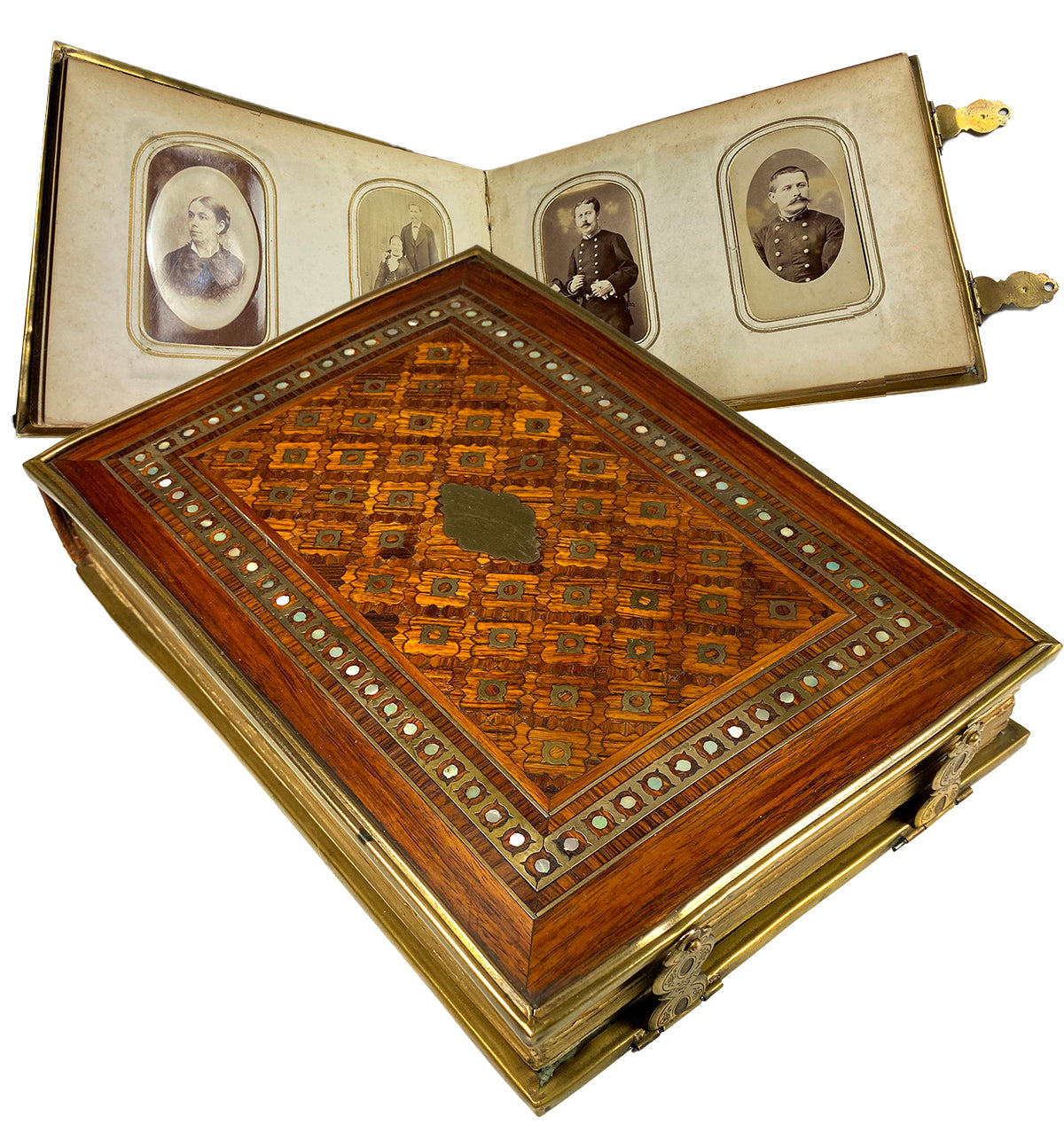 Antique French Napoleon III Photo Album, Kingwood, Ornate, Full of Carte de Visite Photos