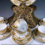 Set of 6 c.1907 J. Pouyat, Limoges, France Porcelain Bouillon Cups and Saucers, Raised Gold Enamel